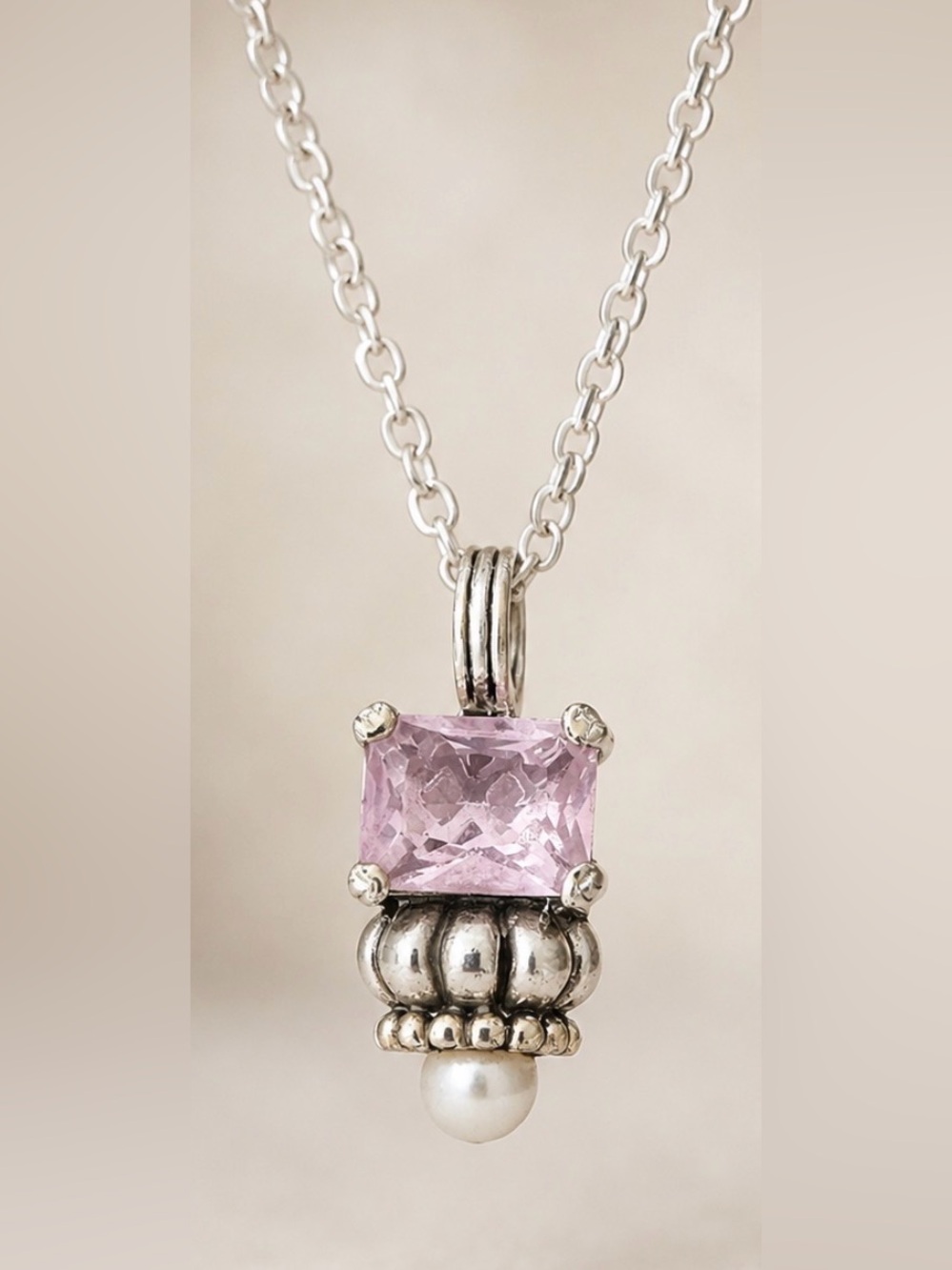 Pink Stone & Pearl Style Bead Pendant